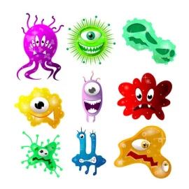 64471029 ensemble de bactéries de dessins animés des personnages amusants monstres mignons avec des formes di